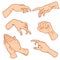 Gestures arms stop, palm, thumbs up, finger pointer, ok, like and pray or handshake, fist and peace or rock n roll