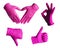 Gestures like dislike heart and ok hand in pink glove isolated