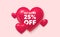 Get Extra 25 percent off Sale. Discount offer sign. 3d hearts banner. Vector