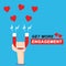 Get more love engagement on social media influencer illustration. Hand hold magnet pulling love icons