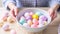 Get ready for an Easter extravaganza with this captivating photo, where a basket filled with beautifully decorated eggs