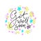 Get well soon hand written thin script with hand drawn elements around. Modern lettering for posters, prints, cards