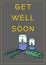 Get well soon text with illustration of candles and fir tree branches on grey background