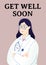 Get well soon text with illustration of female doctor on pink background
