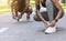 Getting Ready For Jogging. Sporty Black Couple Tying Shoe Laces Before Running