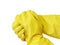 Getting started cleaning. Yellow rubber gloves for cleaning on white background