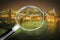 Getting to know Manhattan - Concept image seen through a magnifying glass with pixelation effect - Manhattan waterfront with