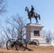 Gettysburg, Pennsylvania, USA March 14, 2021 The monument of Major General Henry Slocum with a cannon below it