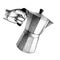 Geyser coffee maker in human hand. Pour coffee from Moka pot. Waiter, barista holding Italian Moka Express. Vector