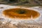 Geyser and hot spring in old faithful basin in Yellowstone National Park