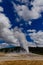 Geyser Old Faithful erupts in Yellowstone National Park in Wyoming, US