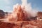 Geysers erupting in red soil. AI Generated