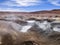 Geysers and fumaroles Sol de Manana at sunrise, Altiplano, Bolivia