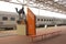 The Ghan train is waiting at railway station Alice Springs, Australia