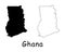 Ghana Country Map. Black silhouette and outline isolated on white background. EPS Vector