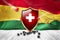 Ghana flag with Metal Shiny red shield. virus protection, hygiene shield. virus Vaccine Protection aganst coronavirus, Health Care