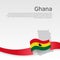 Ghana flag, mosaic map on white background. Wavy ribbon with the ghana flag. Vector banner design, national poster. Cover for