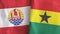 Ghana and French Polynesia two flags textile cloth 3D rendering