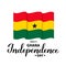 Ghana independence Day lettering with flag isolated on white. Ghanaian holiday celebrated on March 6. Vector template for