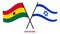 Ghana and Israel Flags Crossed And Waving Flat Style. Official Proportion. Correct Colors