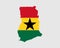 Ghana Map Flag. Map of the Republic of Ghana with the Ghanaian country banner. Vector Illustration
