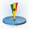 Ghana map in round isometric style with triangular 3D flag of Ghana