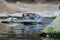 The gharial, gavial, fish-eating crocodile (Gavialis gangeticus) head of an individual in natural habitat