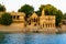 Ghat and chattri on teh edge of gadisagar lake in jaisalmer