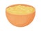 Ghee in wooden bowl. Asia traditional butter in cartoon style. Food ingredient for cooking.