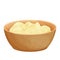 Ghee in wooden bowl indian traditional butter in cartoon style isolated on white background. Organic, vegetarian food