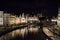 Ghent, Belgium; 10/27/2019: Most famous canal in Ghent, Belgium, with reflections of the illuminated typical belgian houses on the
