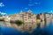 GHENT, BELGIUM - APRIL 30, 2015: View of Graslei quay and Leie river in the historic city center in Gent, Belgium. Architecture