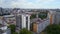 Ghetto Building Tv Tower city Berlin. Smooth aerial top view flight drone