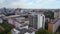 Ghetto Building tv tower city Berlin. Stunning aerial top view flight drone