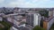 Ghetto Prefabricated building city Berlin. Dramatic aerial top view flight drone