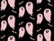 Ghost and bat seamless pattern. Pink character on black for Halloween party invitation, trick and treat fabric, scary