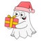 The ghost is carrying a christmas birthday present, doodle icon image kawaii