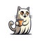 ghost cat with halloween coffee on white background