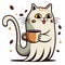 ghost cat with halloween coffee on white background