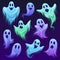 Ghost character. Halloween scary ghostly monster and spooks. Cute funny friendly ghoul, horror phantoms and holiday