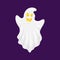 Ghost characters. A creepy white spirit flies with a scary and sweet face. Vector illustration on white background.