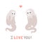 Ghost cute couple in love with heart vector illustration. I love you! greeting card.