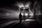 The ghost in front of subway train. Horrors, nightmares, driving safety