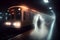 The ghost in front of subway train. Horrors, nightmares, driving safety