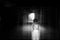 Ghost little girl appears in old dark room, ghost in haunted house, child is confined to death.