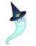 Ghost in medical mask and witch hat - full color stock illustration. Halloween illustration - Ghost wearing a protective mask and