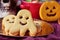 Ghost-shaped and pumpkin-shaped cookies for halloween