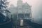 Ghost a victorian woman and old haunted mansion. Horror house