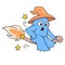 Ghost witch is flying using a magic broom, doodle icon image kawaii