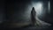Ghostly Encounter: A Hauntingly Beautiful Image Of A Mysterious Woman In A Grey Gown